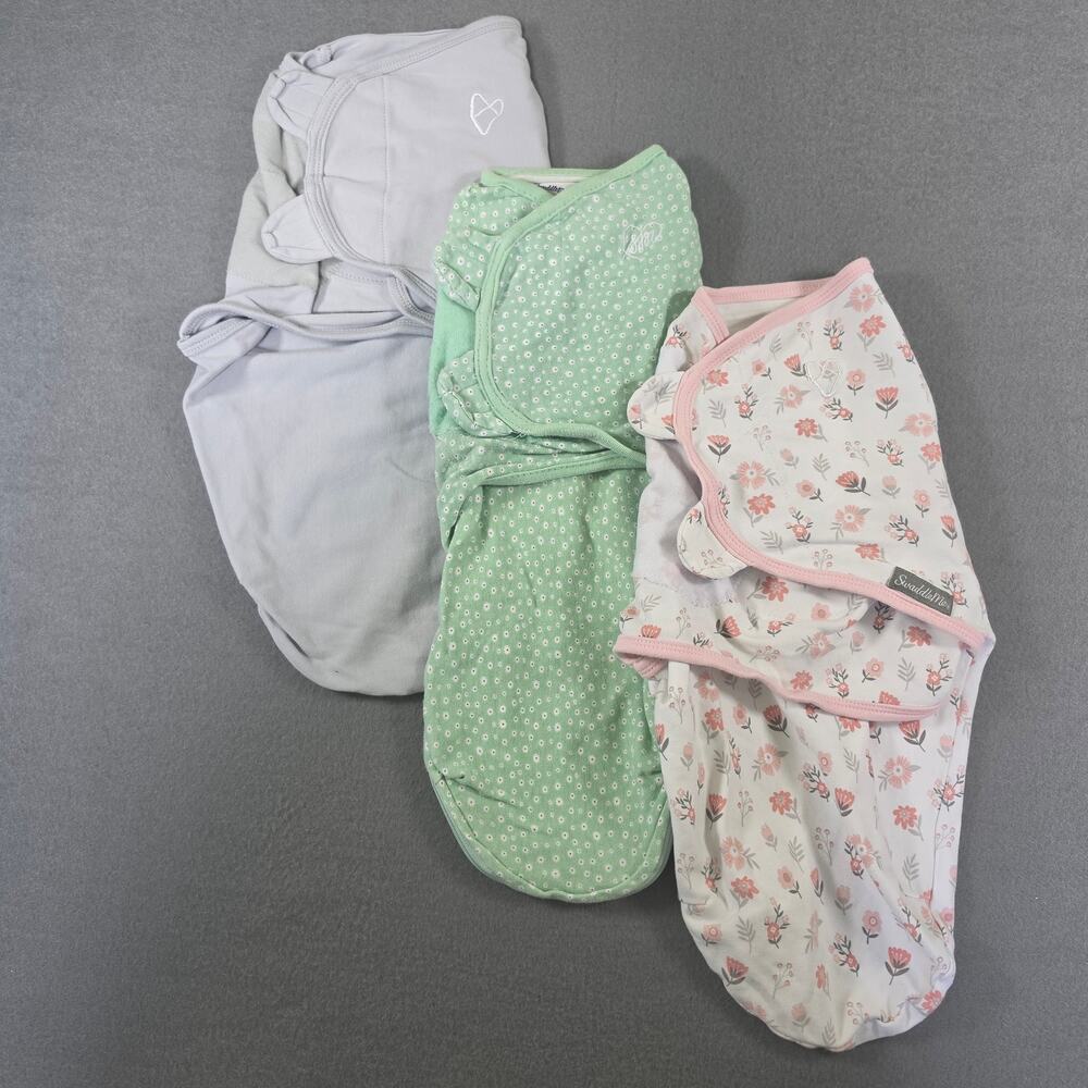 Set of 3 SwaddleMe Infant Swaddle Sacks 0-3M Floral Pink Mint Green Heather Grey